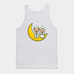 Cute Moslem Couple Sitting On Moon Tank Top